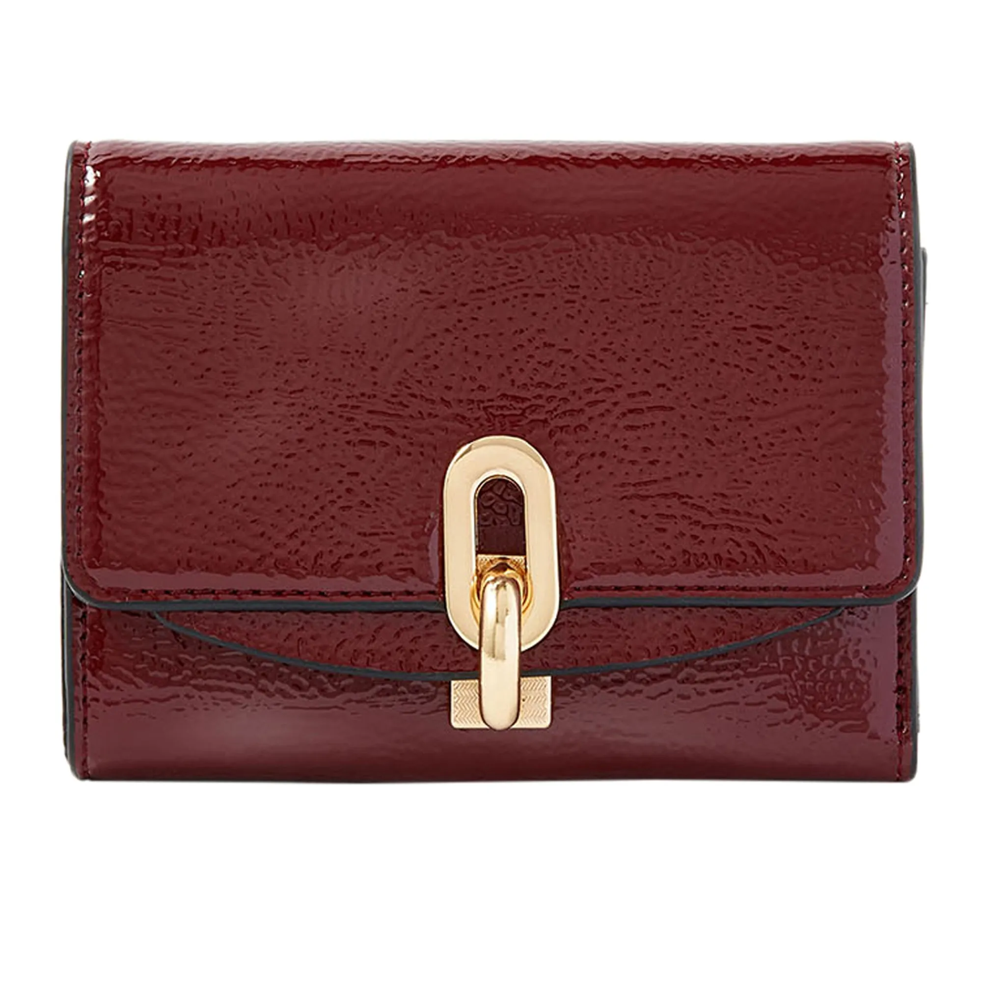 Accessorize London Women's Faux Leather Burgundy Patent Lock Wallet Purse