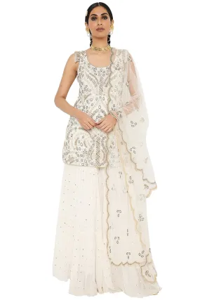 Afra Embroidered Kurta With Sharara And Net Dupatta