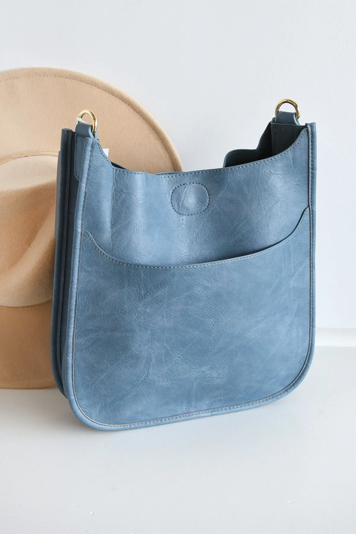 AHDORNED DENIM BLUE LEATHER MESSENGER