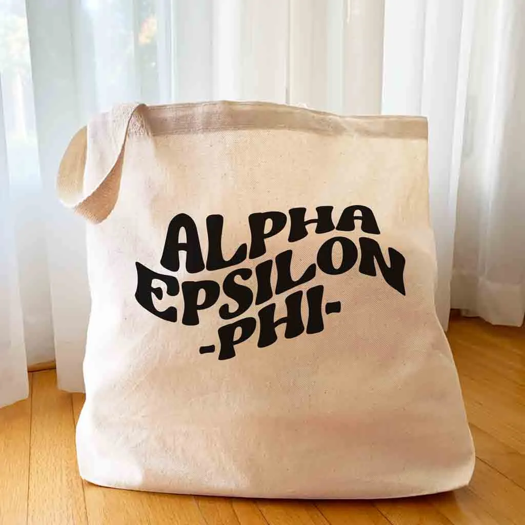 Alpha Epsilon Phi Large Canvas Sorority Tote Bag with Simple Mod Design