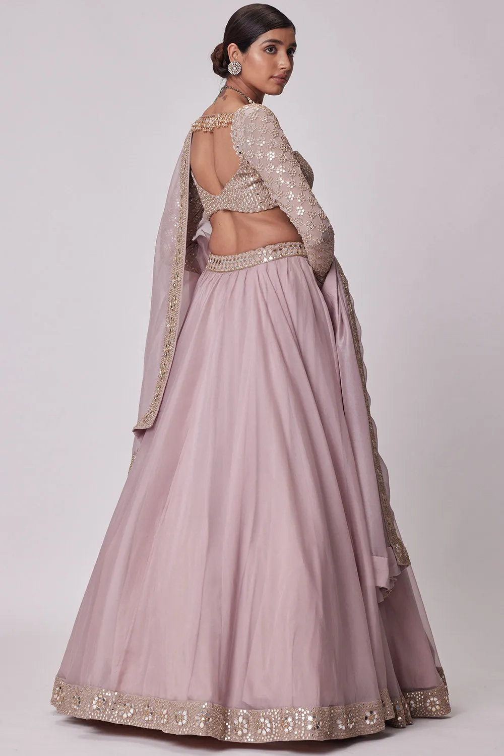 Ash Pink Organza Lehenga Set