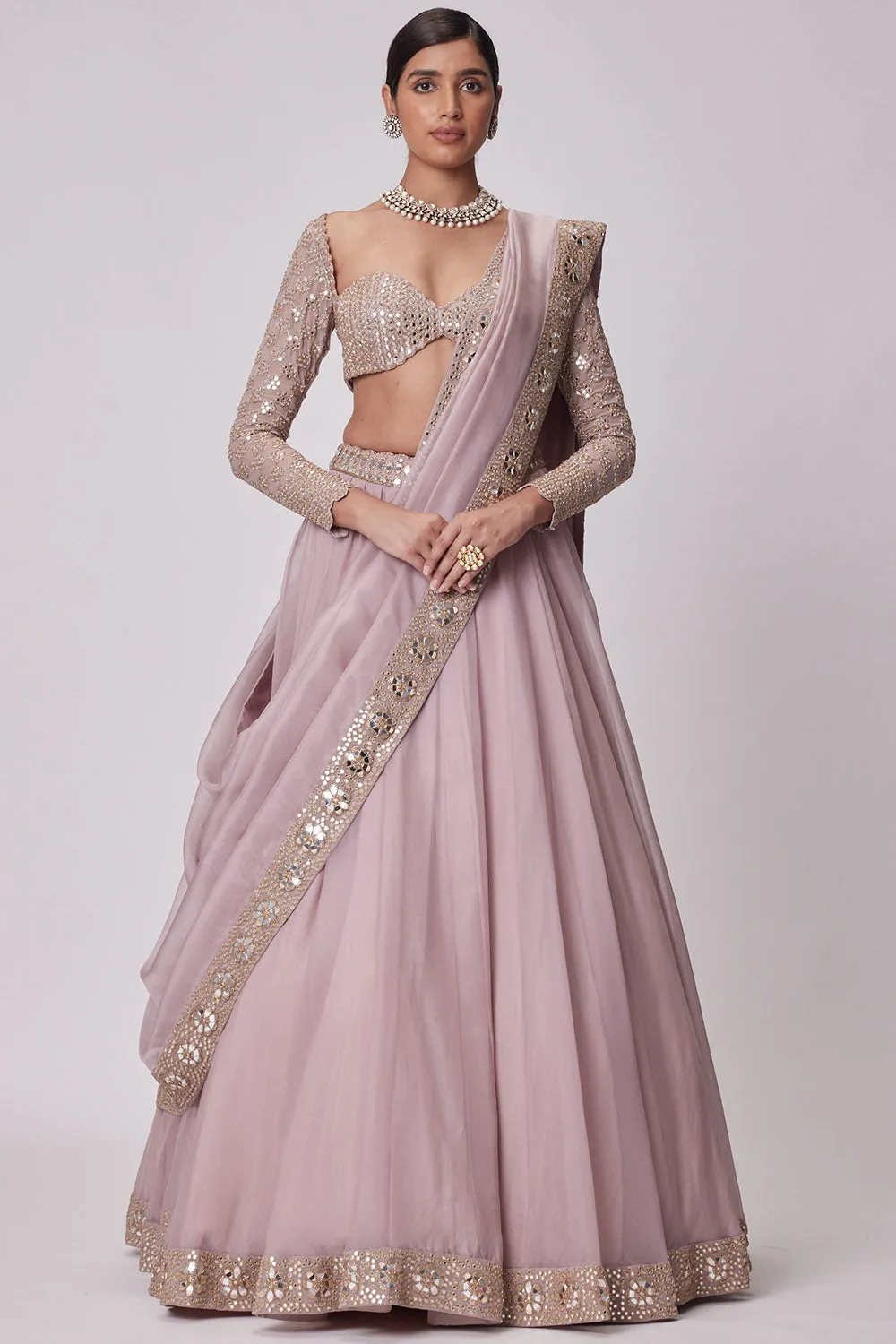 Ash Pink Organza Lehenga Set