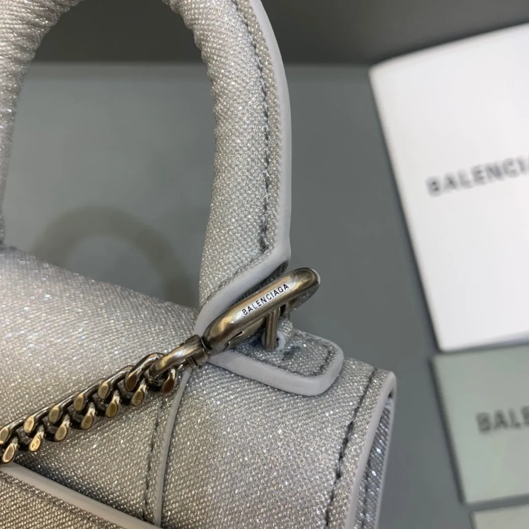 Balen Hourglass Mini Handbag With Chain In Grey, For Women,  Bags 4.7in/12cm