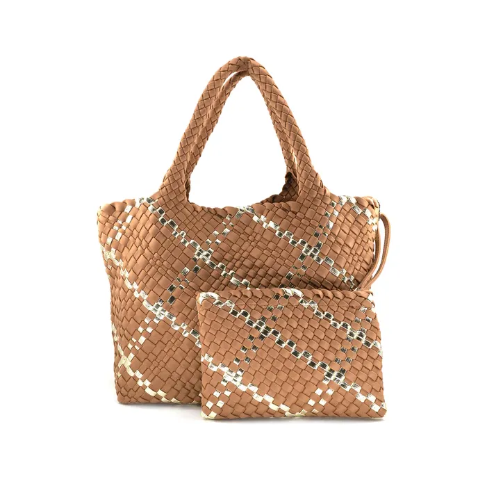 BC Bags Striped Woven Neoprene Tote