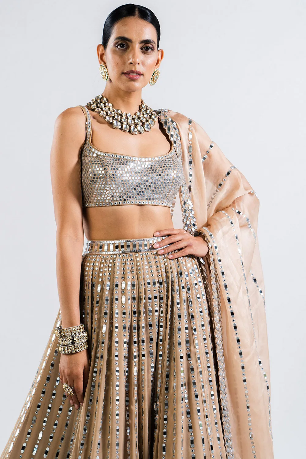 Beige Linear Drop Lehenga