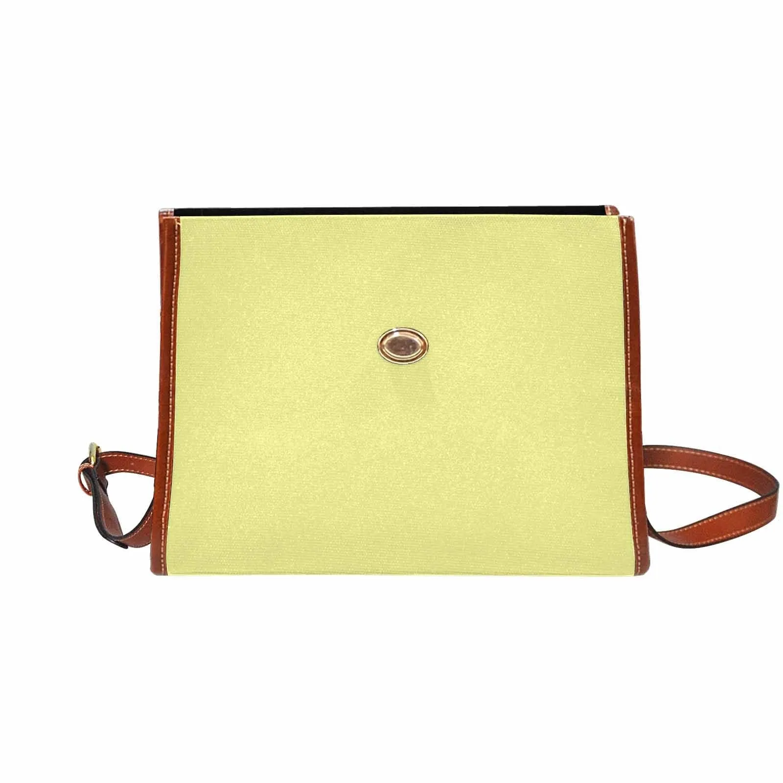 Canvas Handbag - Pastel Yellow Bag / Brown Crossbody Strap