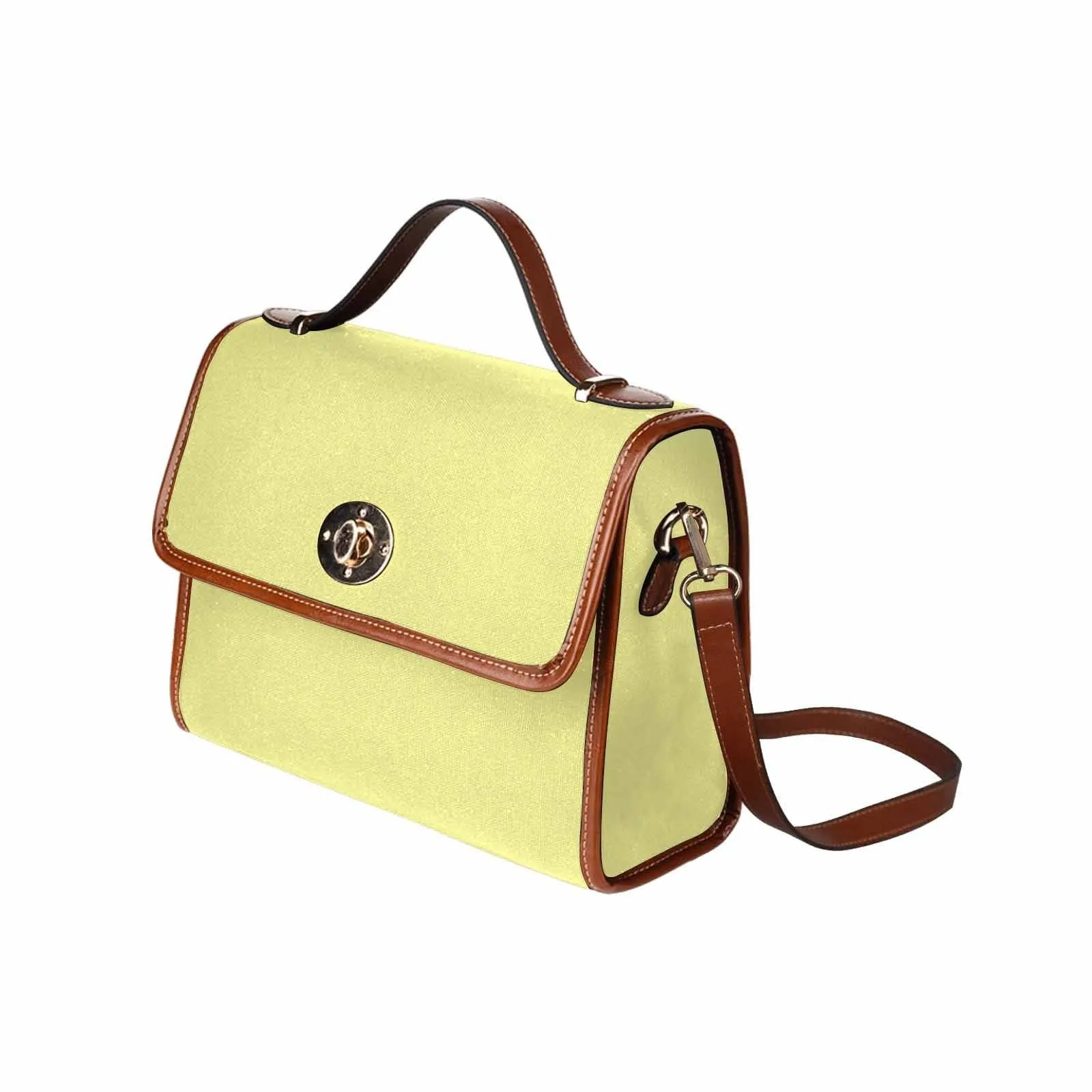 Canvas Handbag - Pastel Yellow Bag / Brown Crossbody Strap