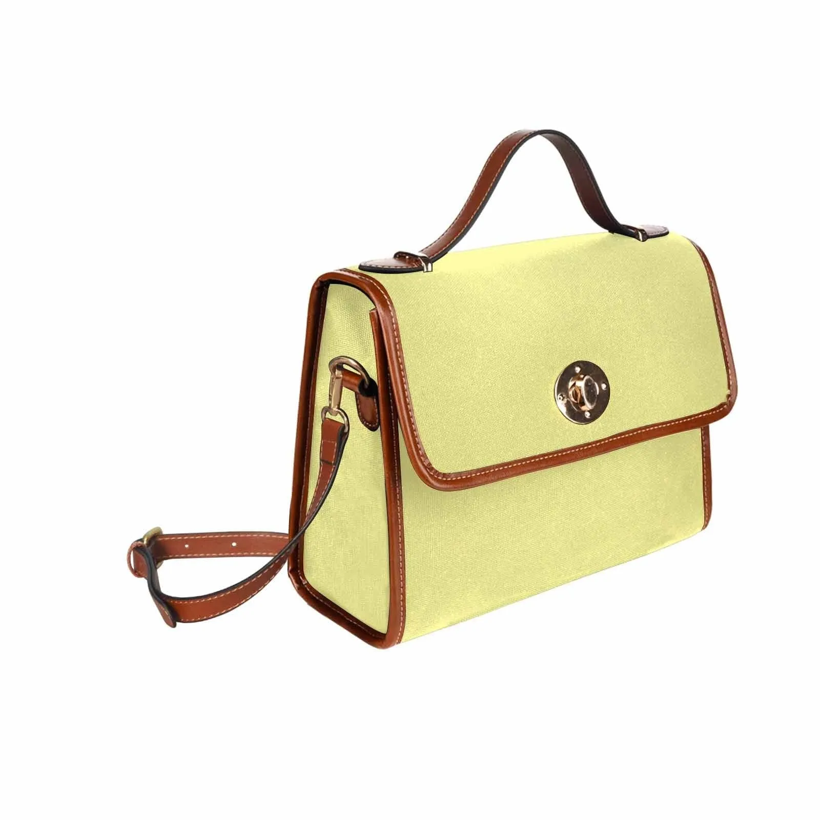 Canvas Handbag - Pastel Yellow Bag / Brown Crossbody Strap