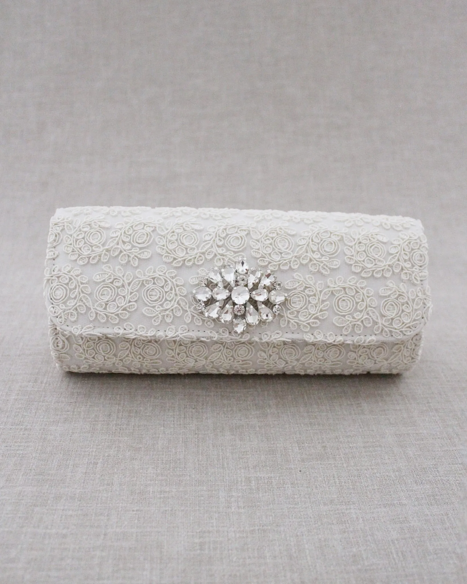 Crochet Wedding Clutch with Cluster Teardrop Brooch