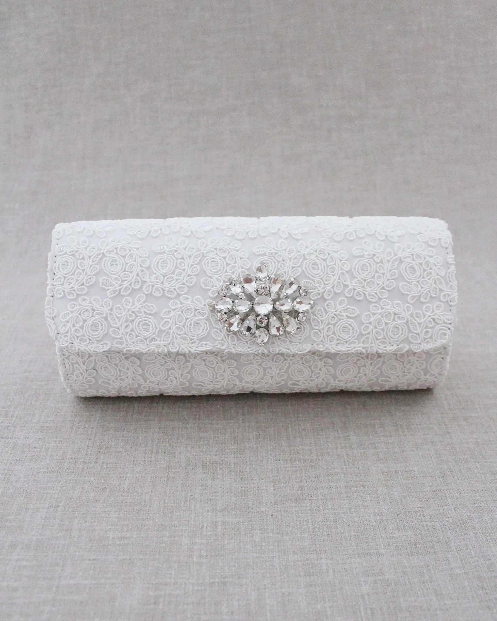 Crochet Wedding Clutch with Cluster Teardrop Brooch