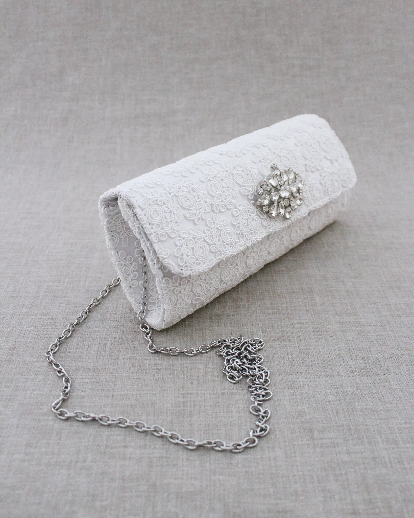 Crochet Wedding Clutch with Cluster Teardrop Brooch