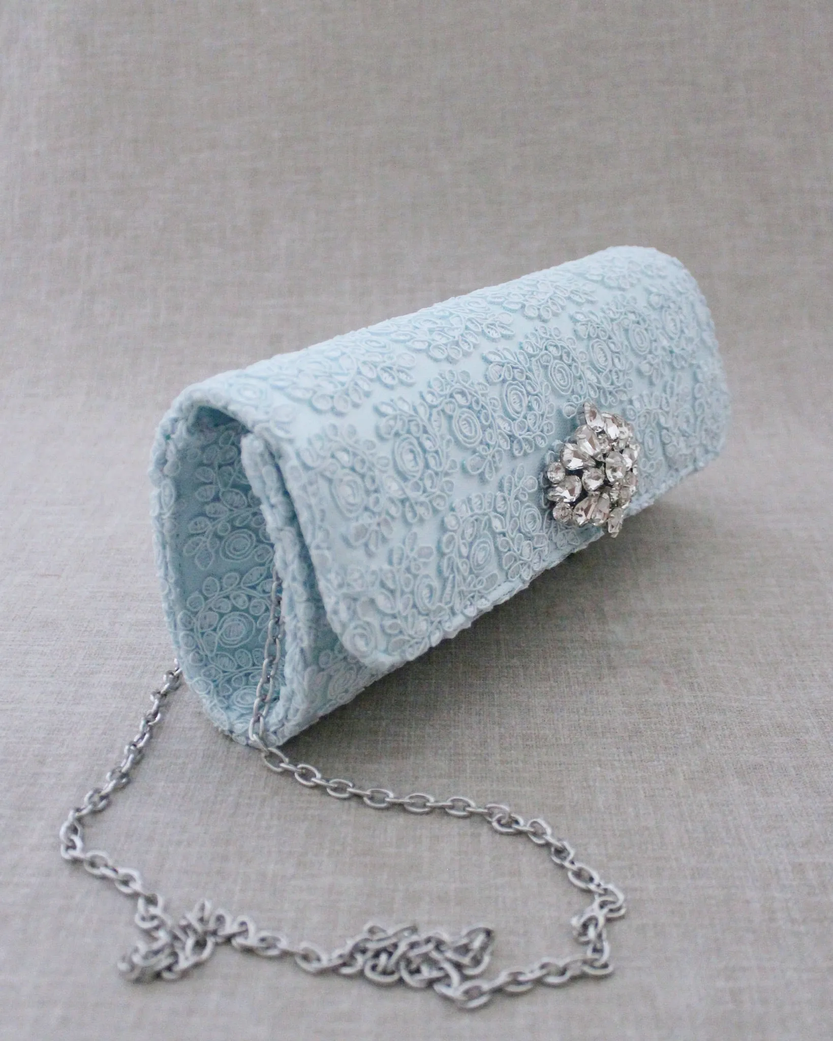 Crochet Wedding Clutch with Cluster Teardrop Brooch