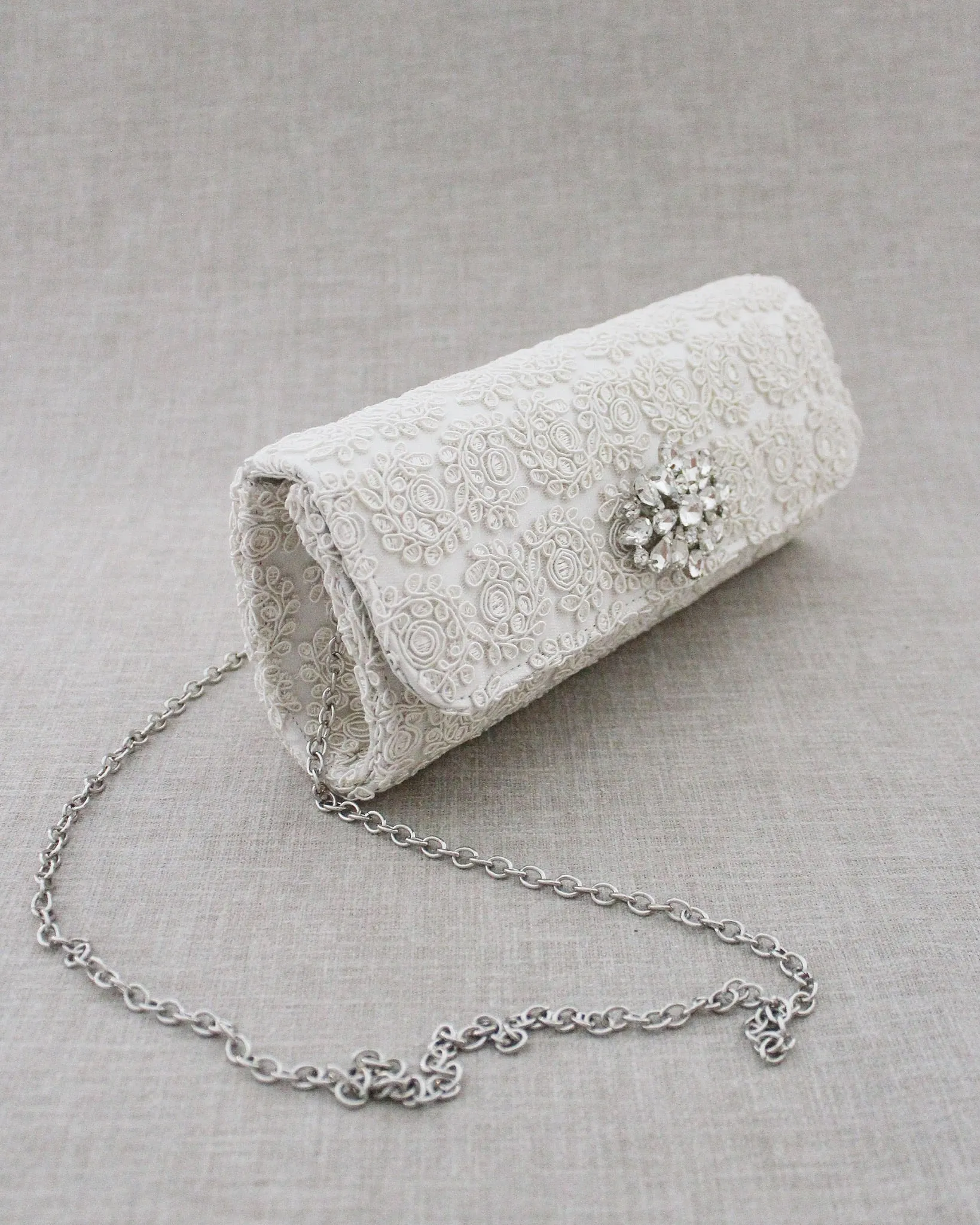 Crochet Wedding Clutch with Cluster Teardrop Brooch