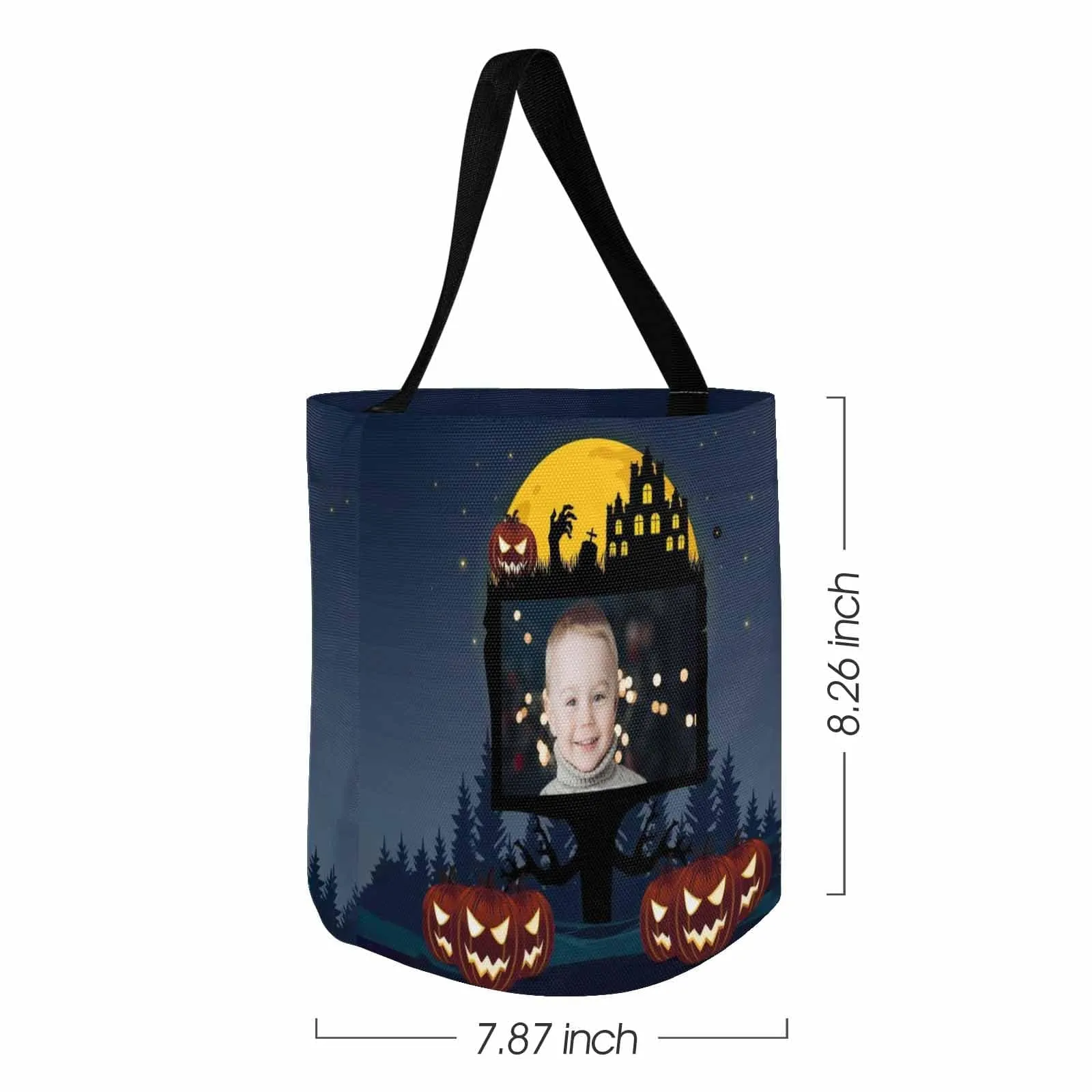 Custom Photo Castle Tree Halloween Trick or Treat Colorful Tote Bags (8.26 x 7.87)