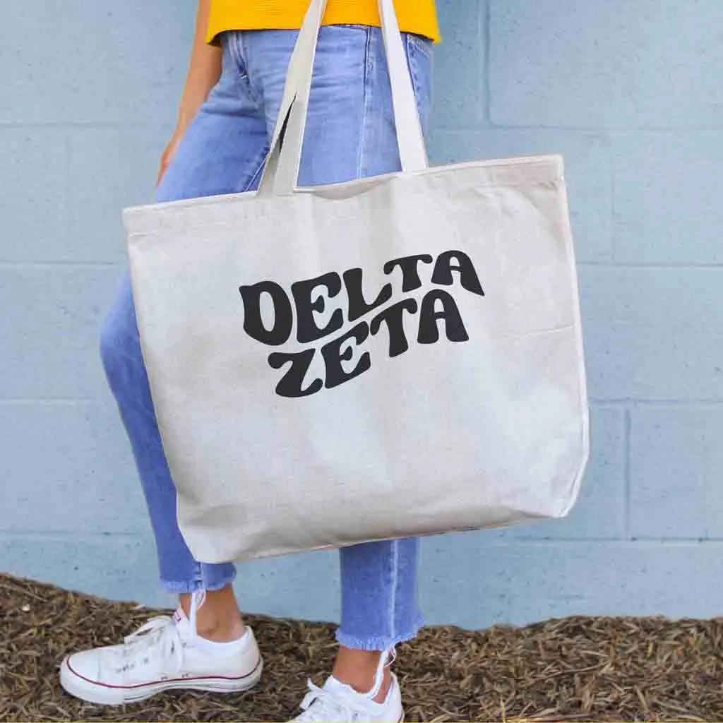 Delta Zeta Large Canvas Sorority Tote Bag with Simple Mod Design