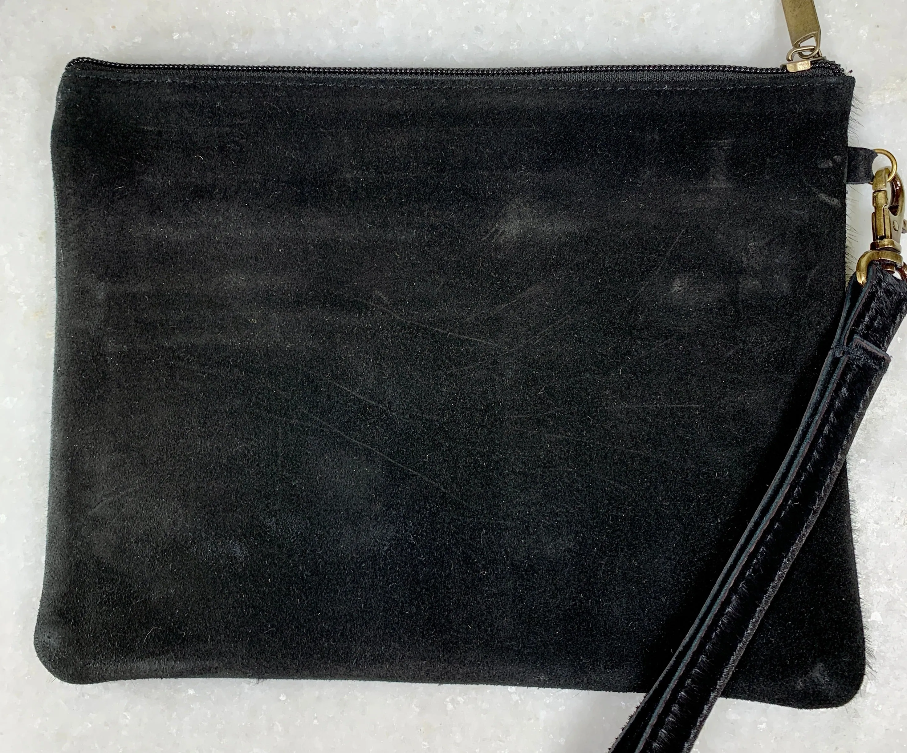 Embossed Hide Wristlet - Black