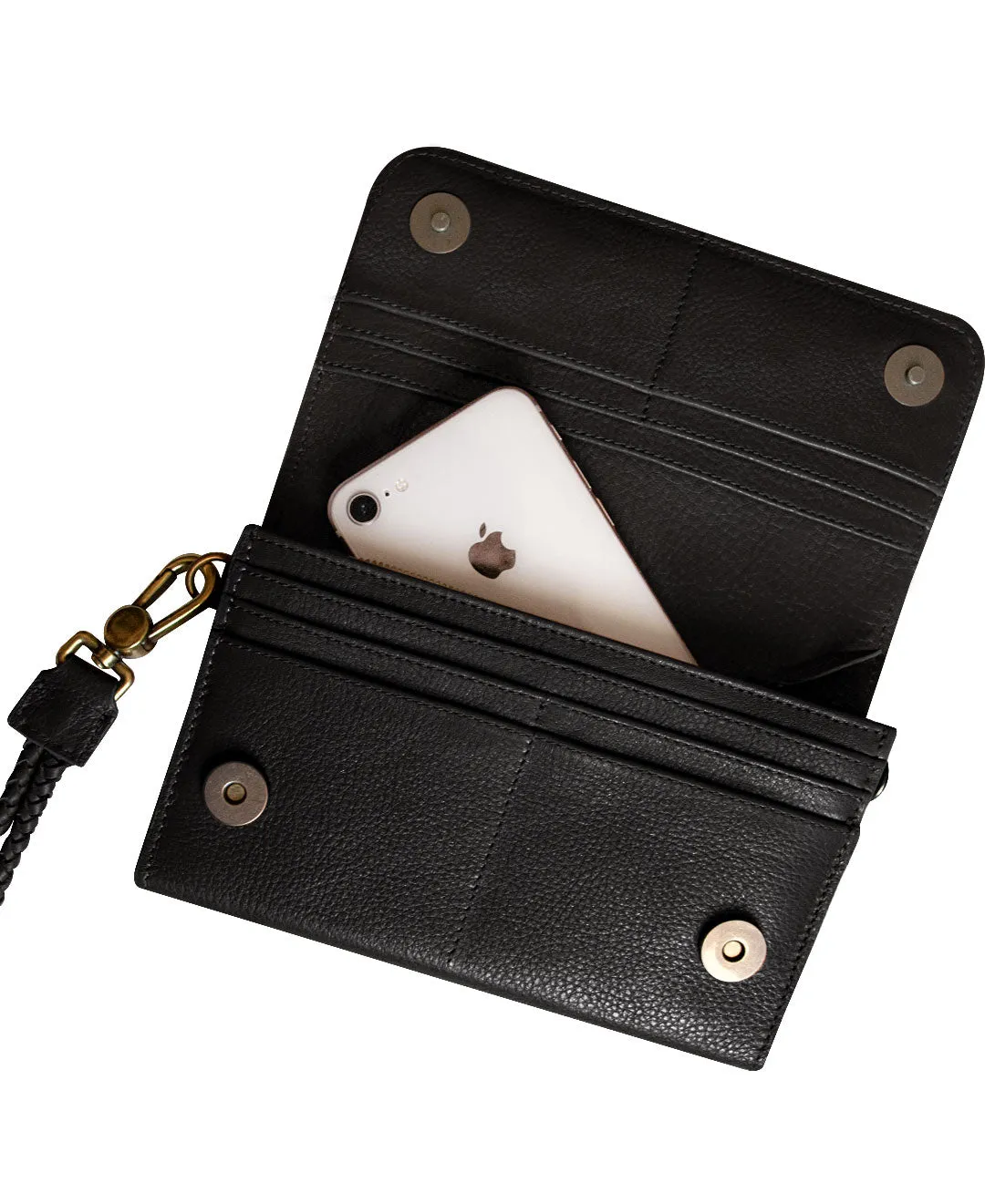 Full Grain Leather Black MILA Crossbody Wallet with Strap