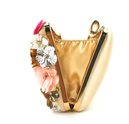 GF2108 Floral Textured Clutch Gold