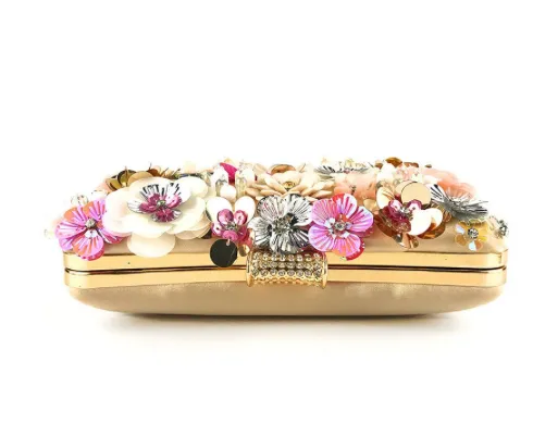 GF2108 Floral Textured Clutch Gold