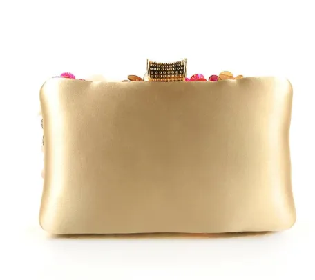 GF2108 Floral Textured Clutch Gold