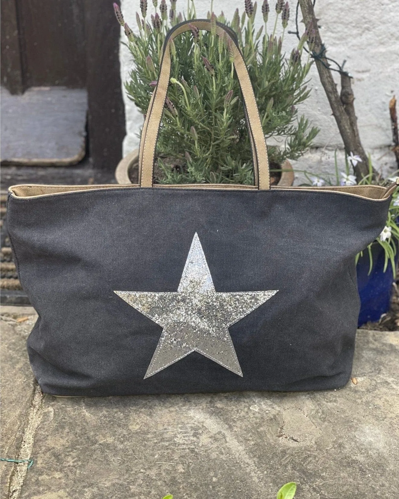 Large Canvas Star Tote Bag - Charcoal