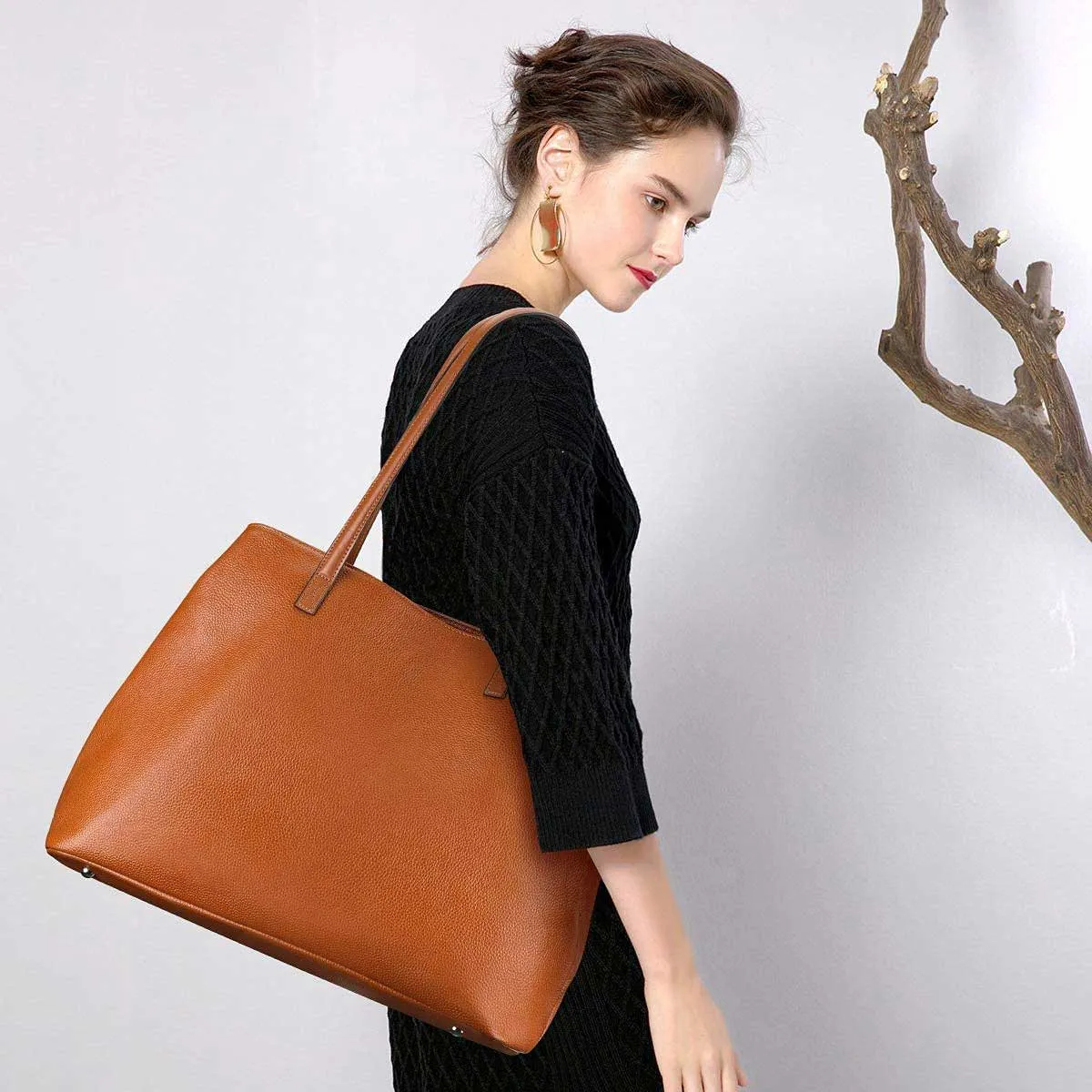 Large Grain Genuine Leather Tote