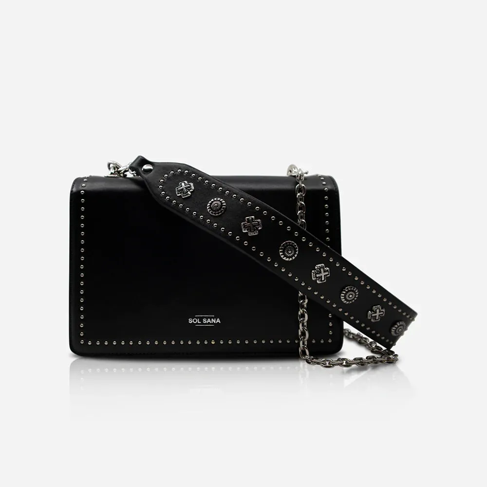 Leather Flap Bag Studded - Black / Silver