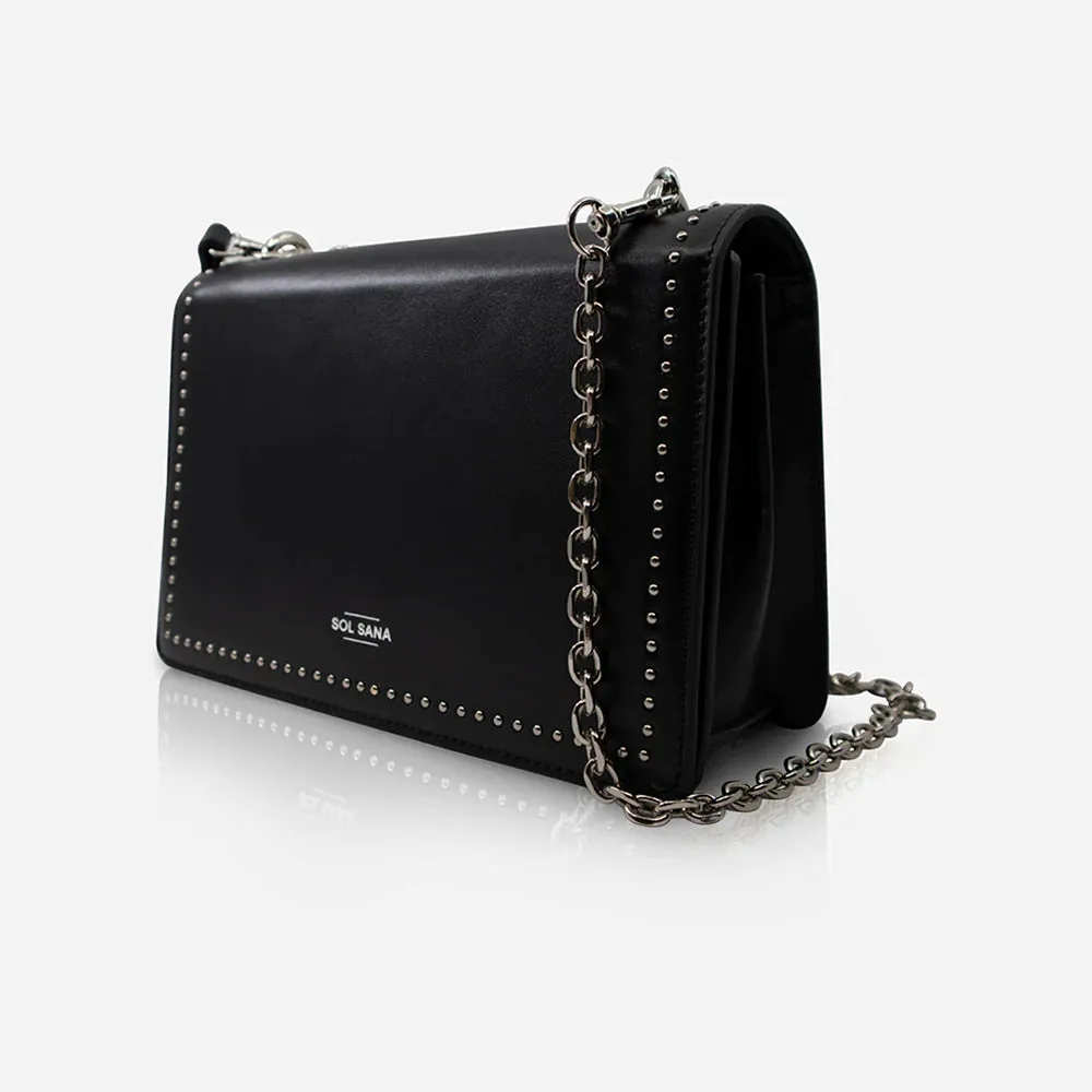 Leather Flap Bag Studded - Black / Silver