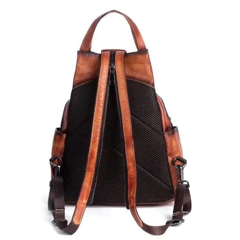 Luxury Floral Genuine Leather Backpack with Large Capacity