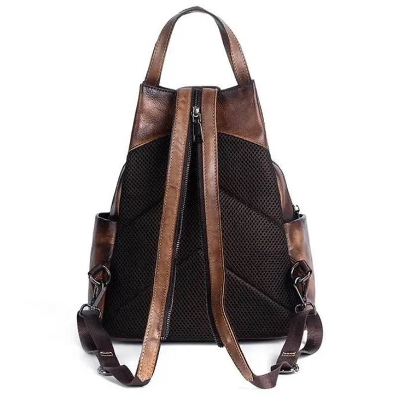 Luxury Floral Genuine Leather Backpack with Large Capacity