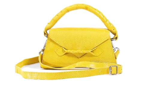 MARTE EGELE YELLOW PRINT ESE PLUS Handwoven Top Handle, Front Closure Strip, and magnetic closure Handbag