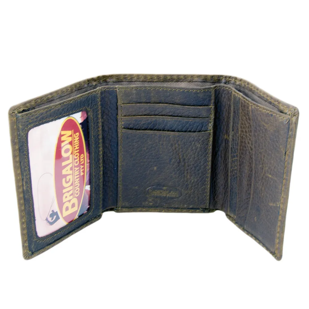 Men's Leather  Tri-Fold Wallet - Steer head