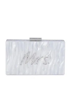 Mrs Acrylic Glitter Box Clutch - White/Silver