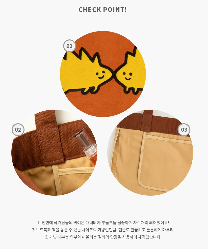 Orange Yellow Bear Embroidered Eco Shoulder Bags Womens Girls Purses Casual Picnic Foldable Bookbags Cotton Cute Gifts Inner Pocket