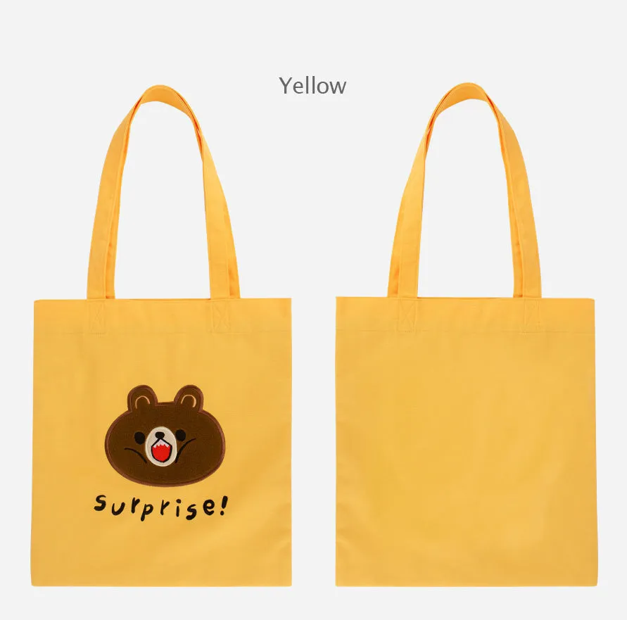 Orange Yellow Bear Embroidered Eco Shoulder Bags Womens Girls Purses Casual Picnic Foldable Bookbags Cotton Cute Gifts Inner Pocket