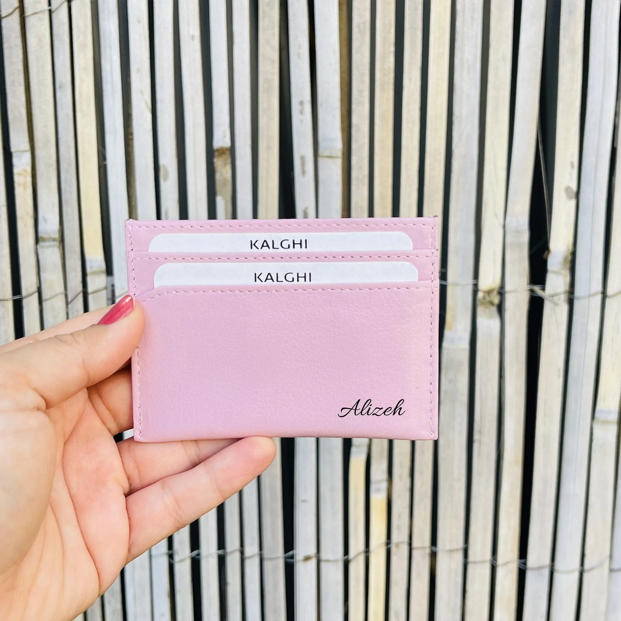 Pastel Pink CARD HOLDER with Message and Name - KALGHI