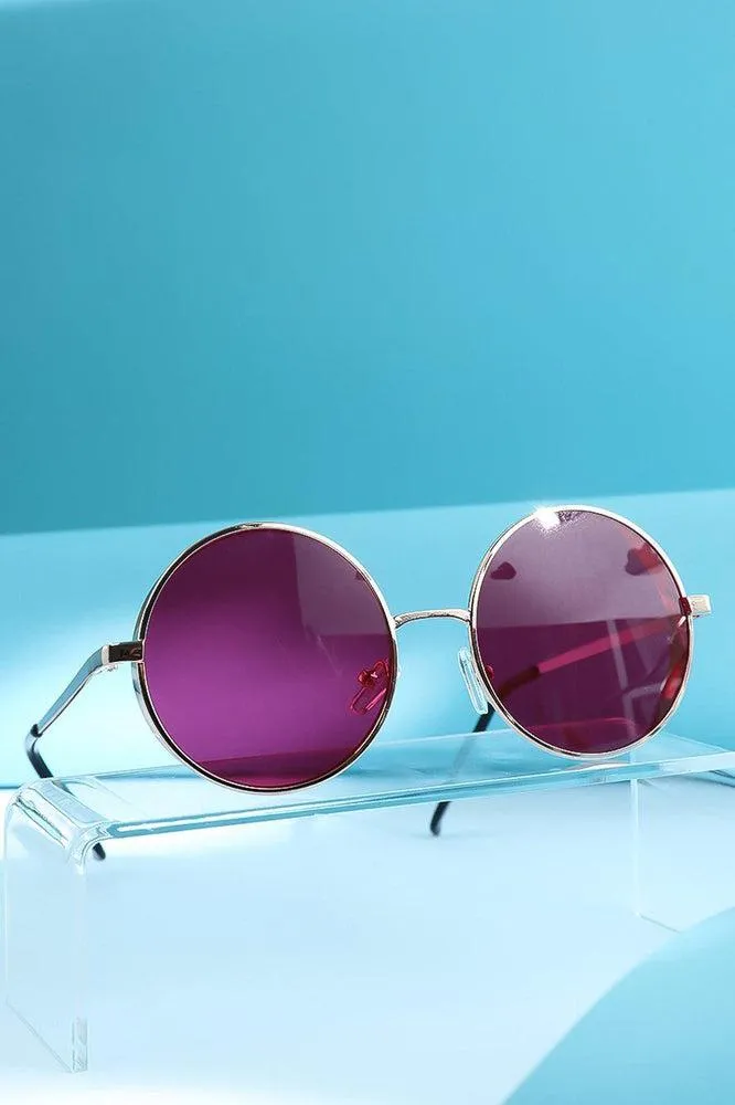 Pink Retro Round Aviator Sunglasses