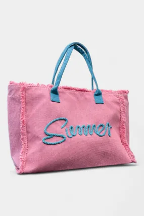 Pink Summer Fringe Canvas Bag