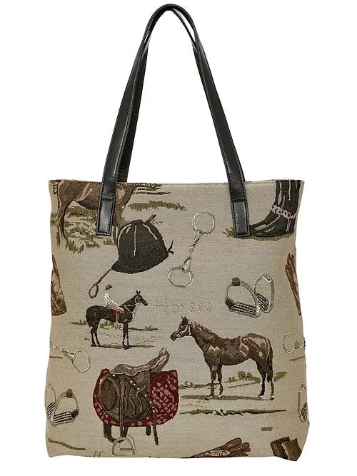 "Lila" Equestrian Tapestry Tote Bag