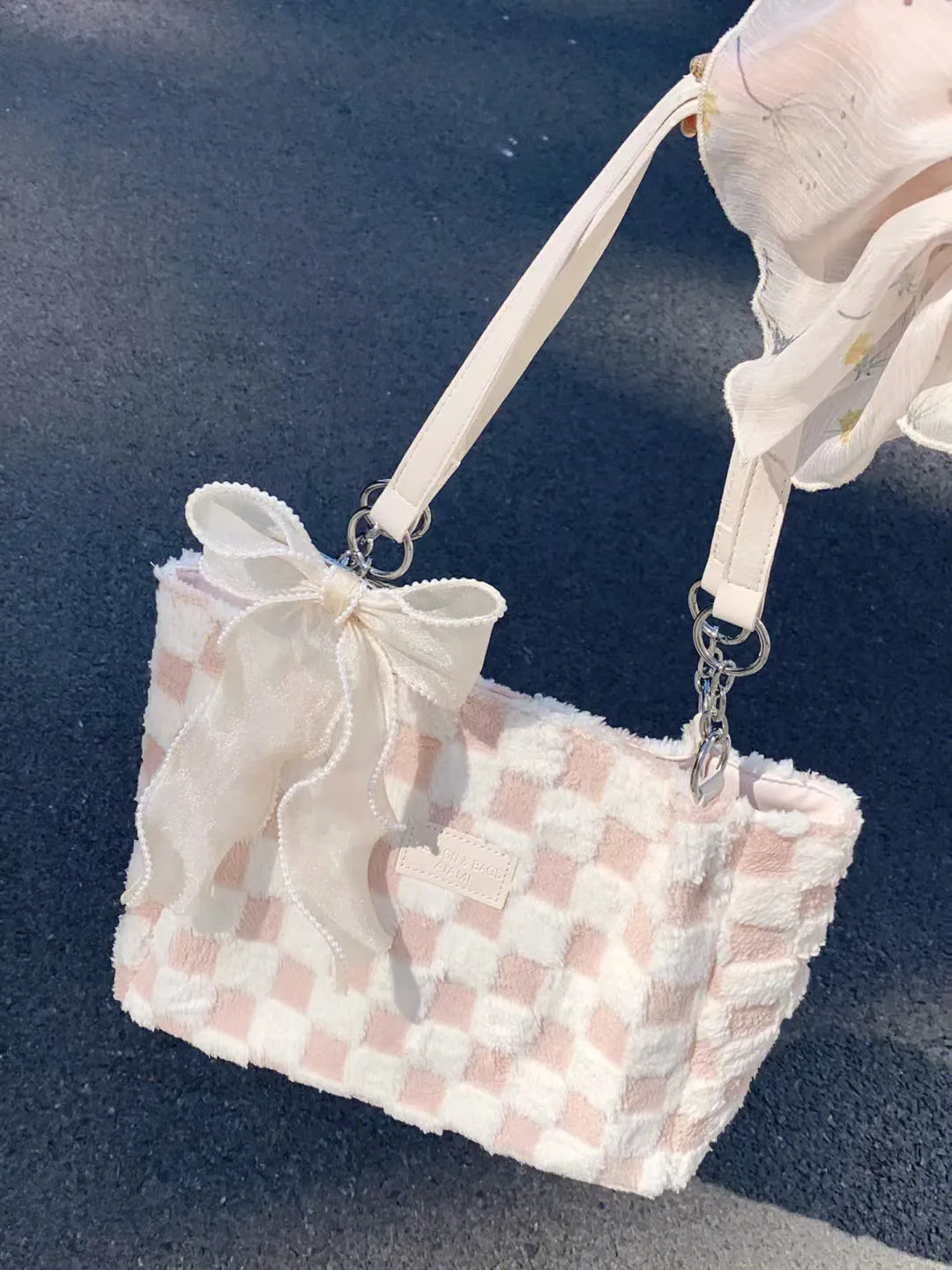 Ribbon Pink Checkered Bag - Kimi