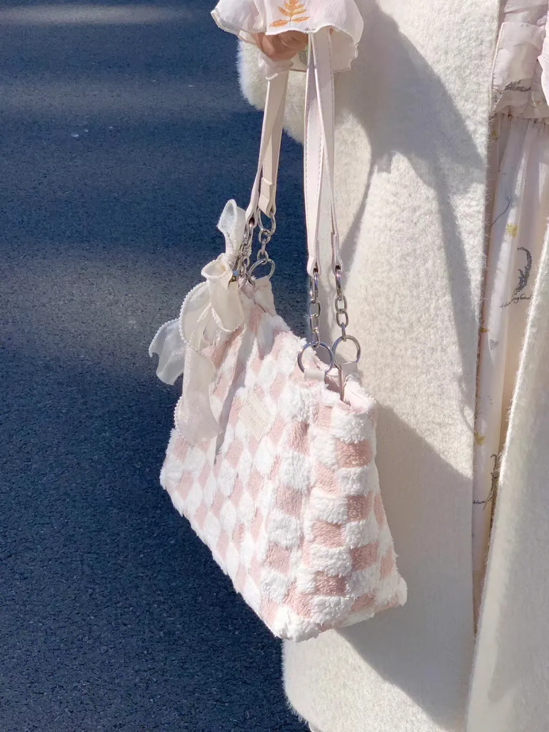 Ribbon Pink Checkered Bag - Kimi