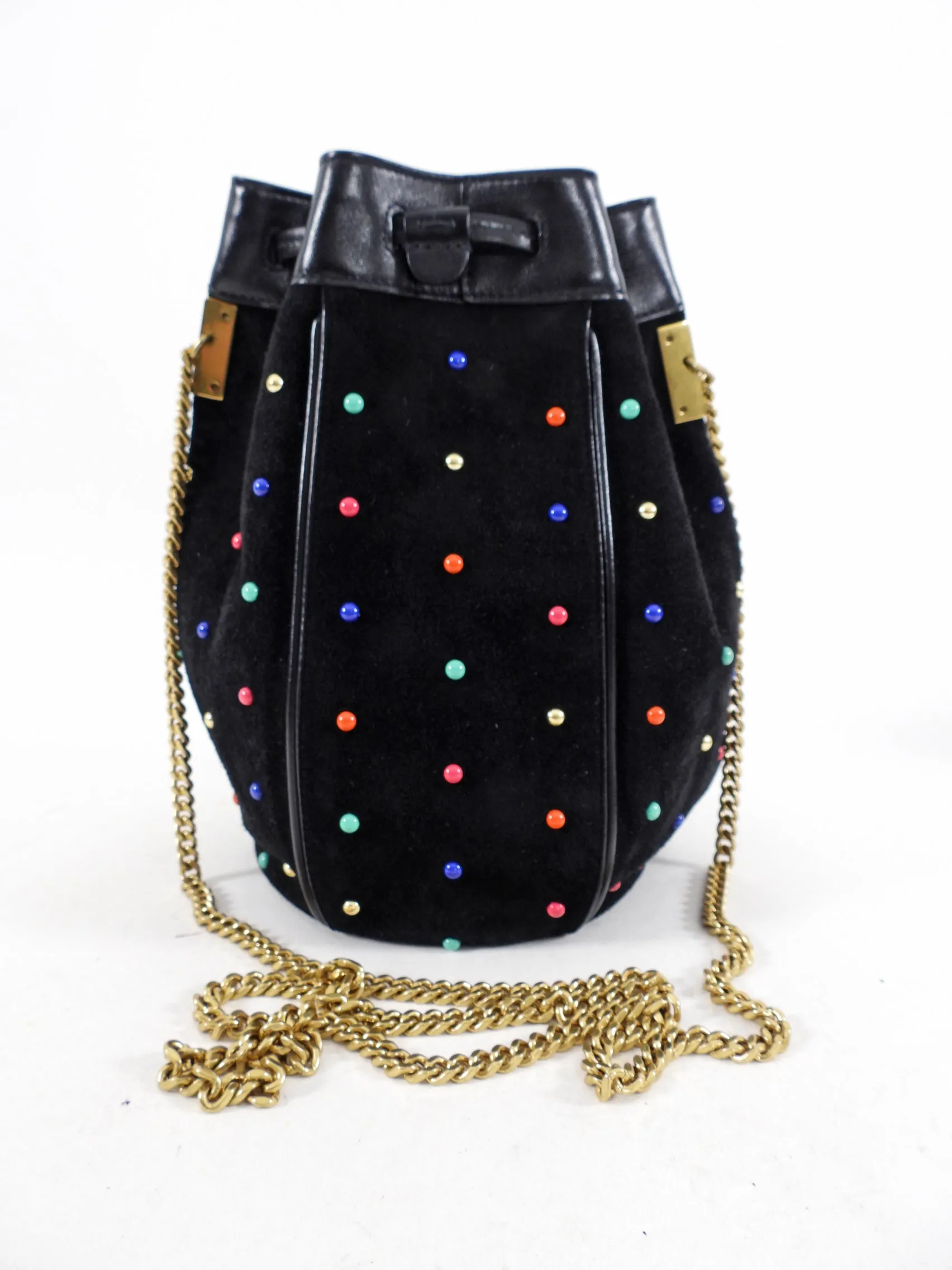 Saint Laurent Talita Suede Stud Drawstring Chain Bag