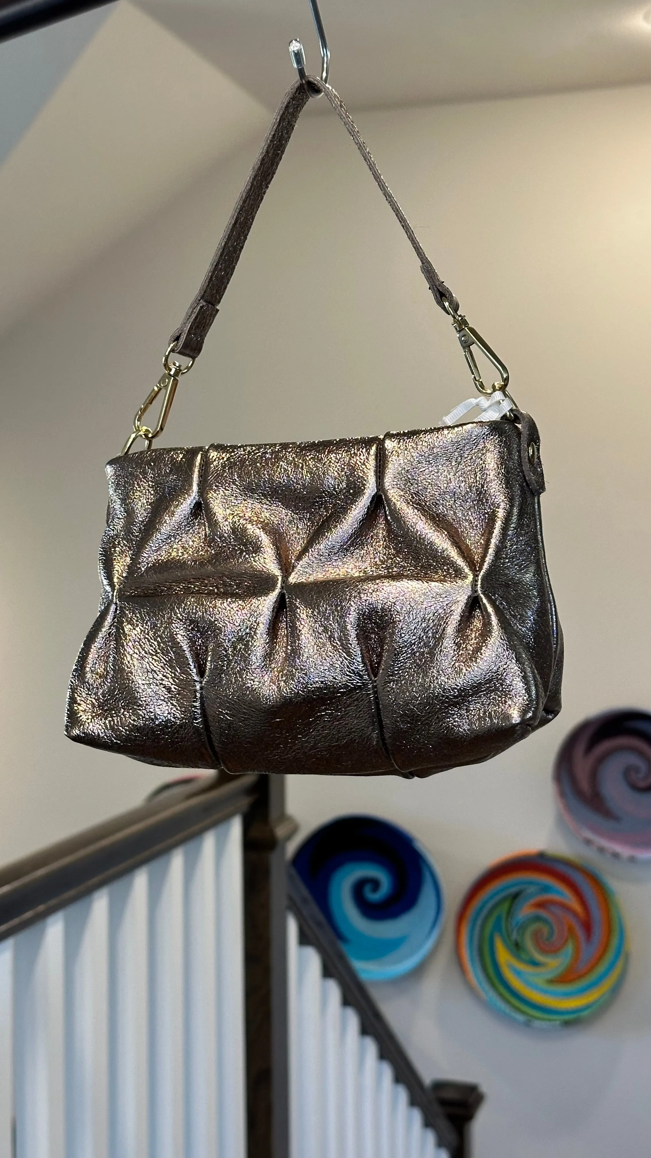 Small Pintuck Metallic Leather Purse