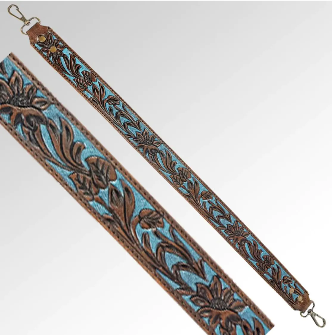 TEAL TOOLED PURSE STRAP-28