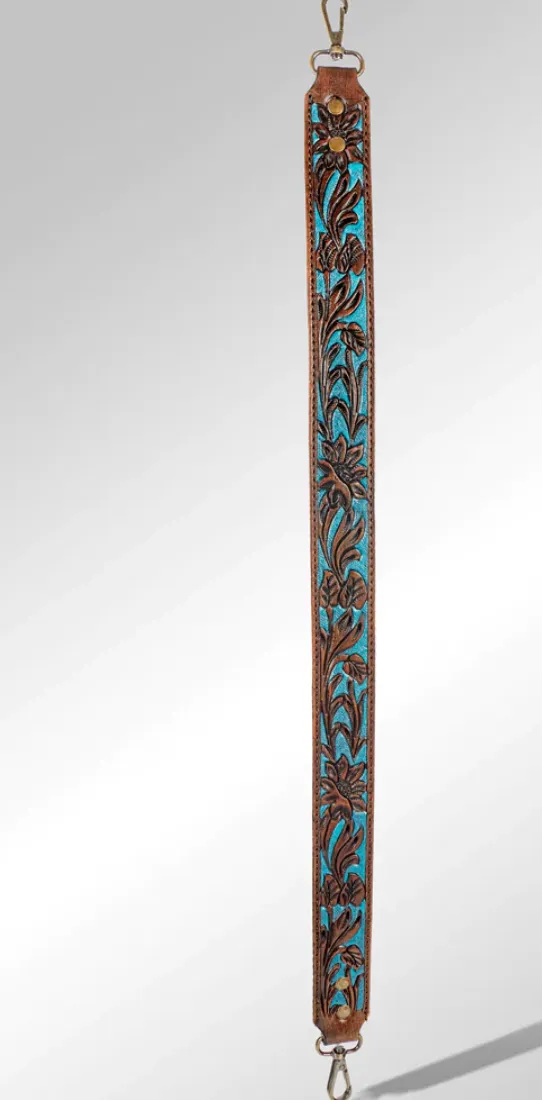 TEAL TOOLED PURSE STRAP-28