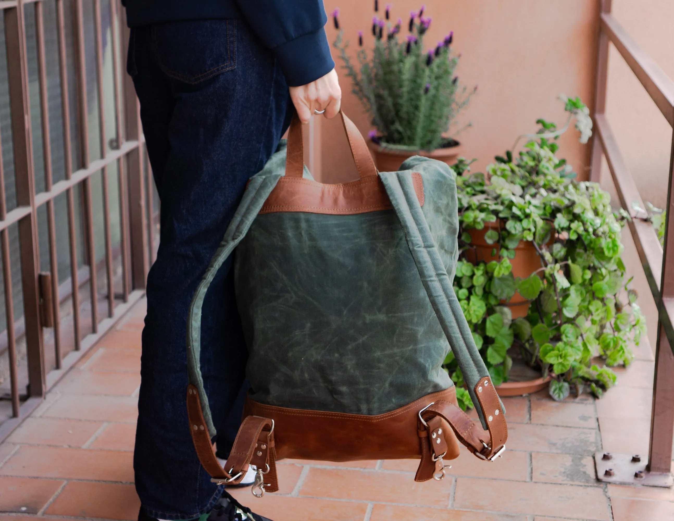 The Fashion-Racing Waxed Canvas Backpack | Handcrafted by artisans