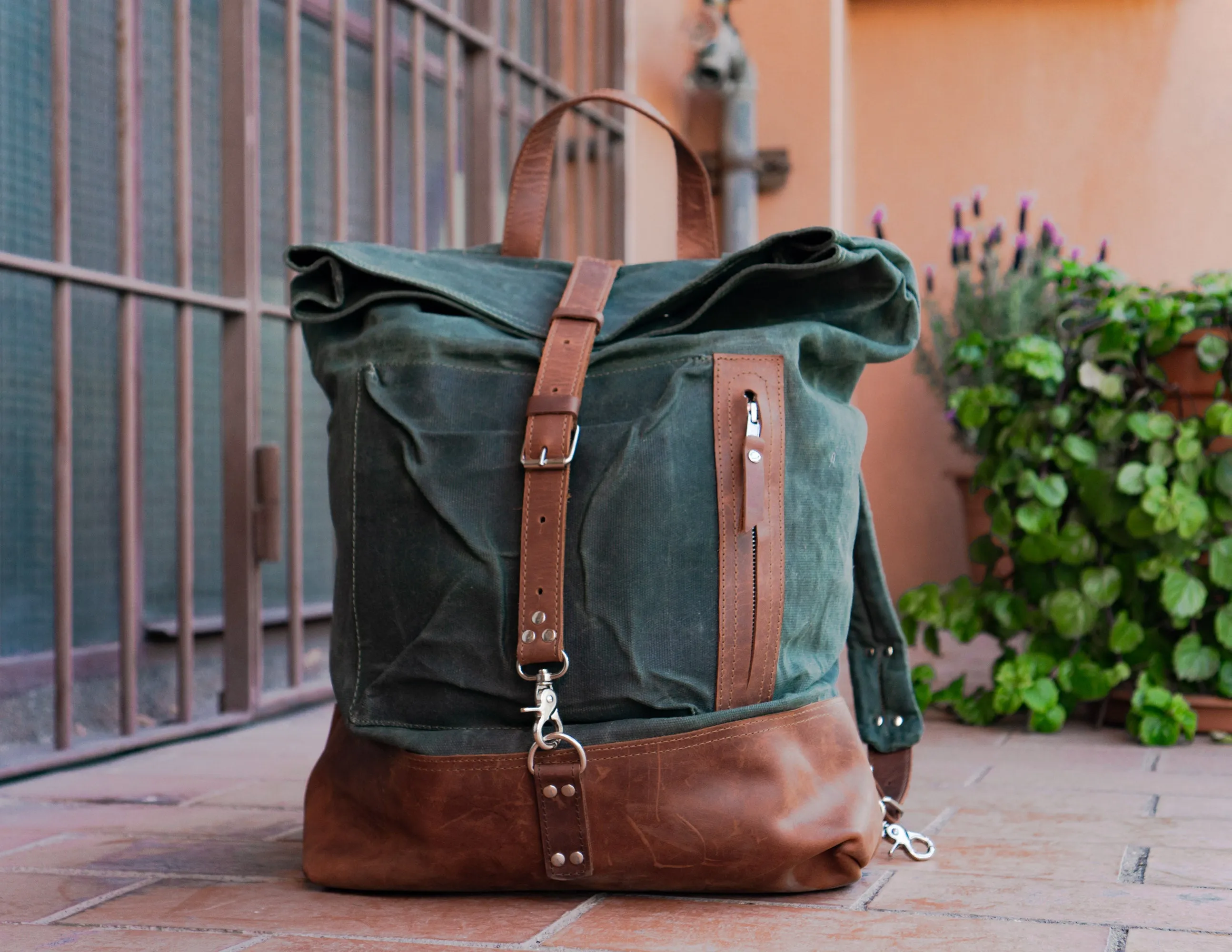 The Fashion-Racing Waxed Canvas Backpack | Handcrafted by artisans