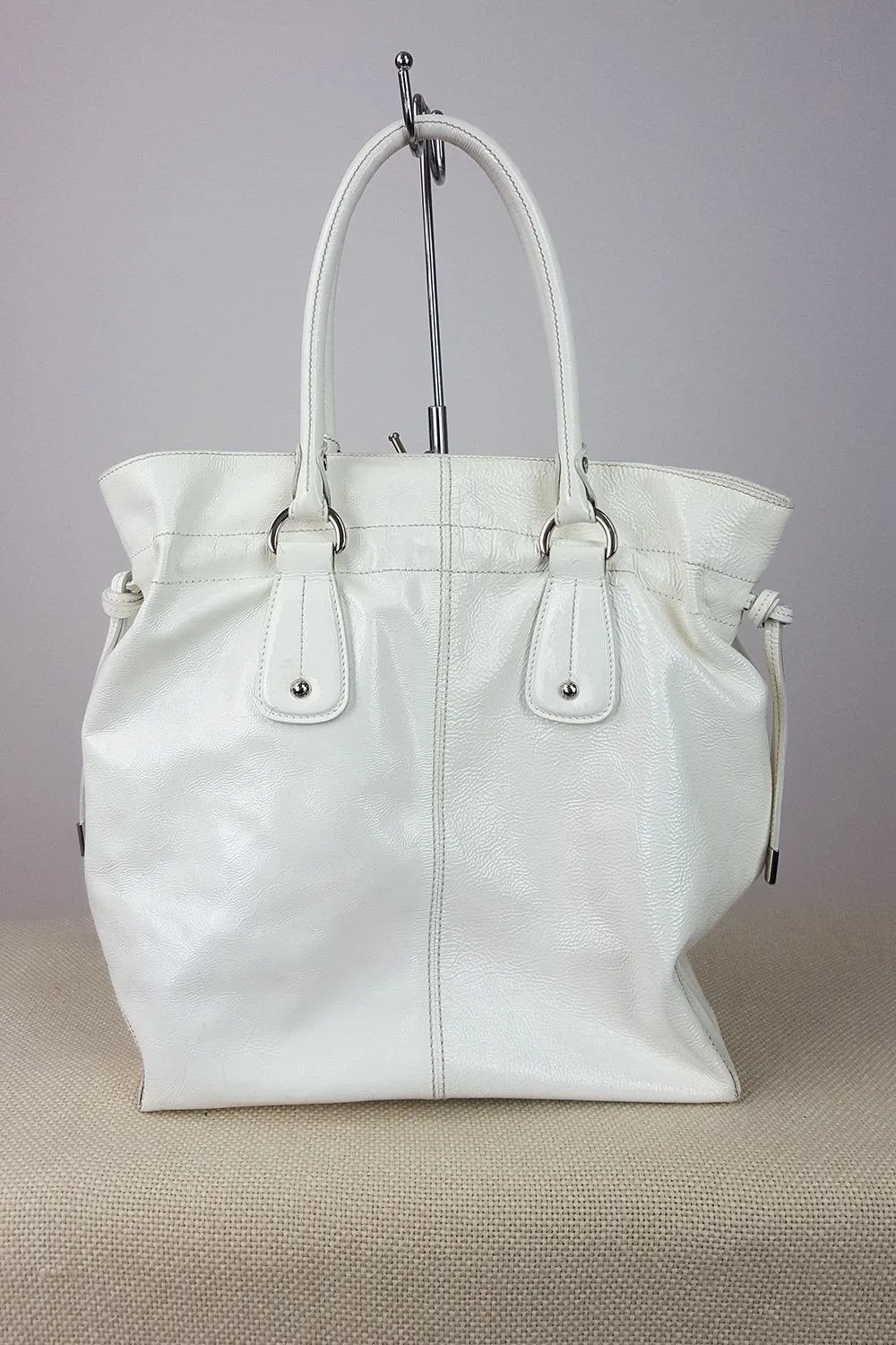 TOD'S White Patent Leather Shopper Bag