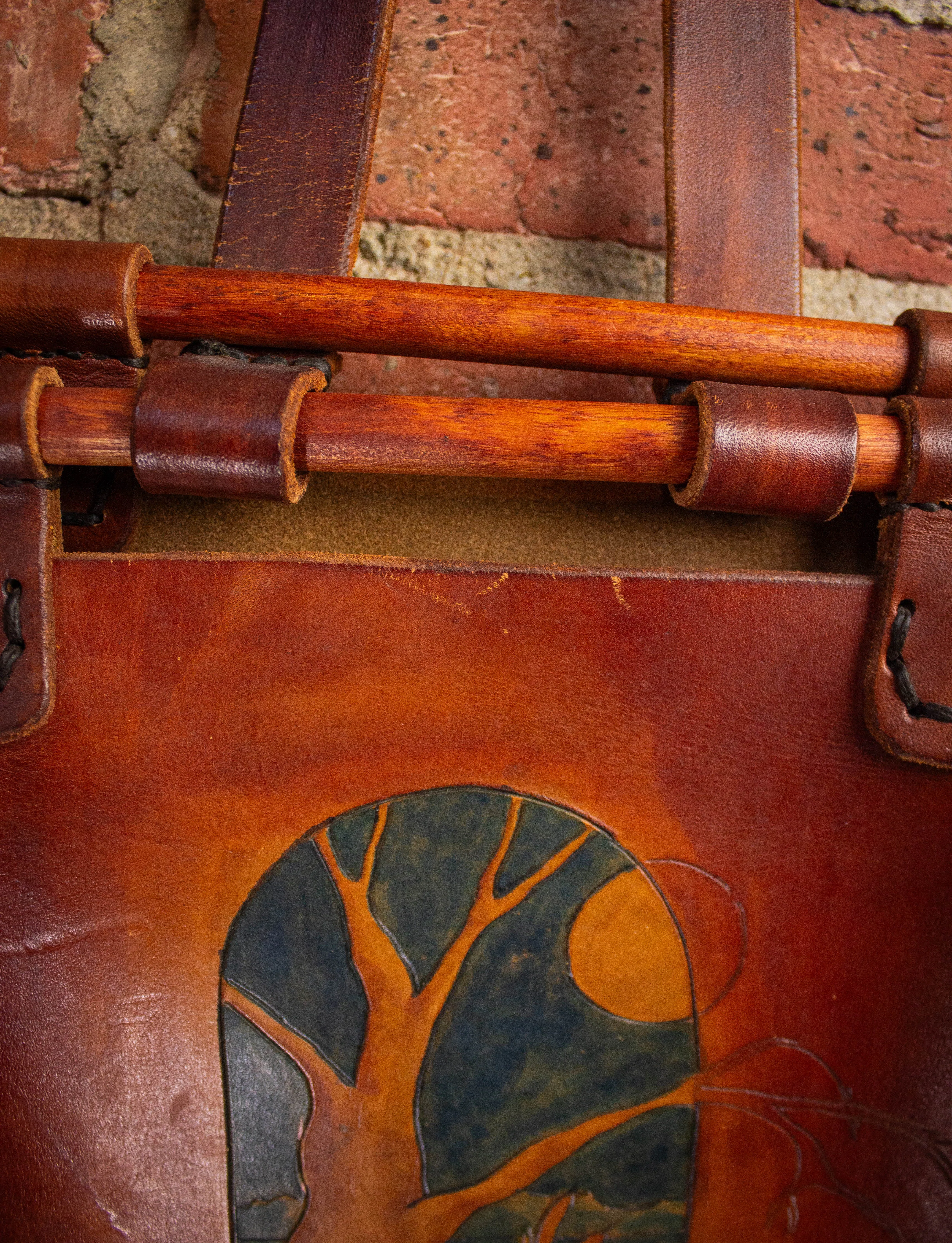 Vintage Hand Tooled Painted Shoulder Bag 1970s